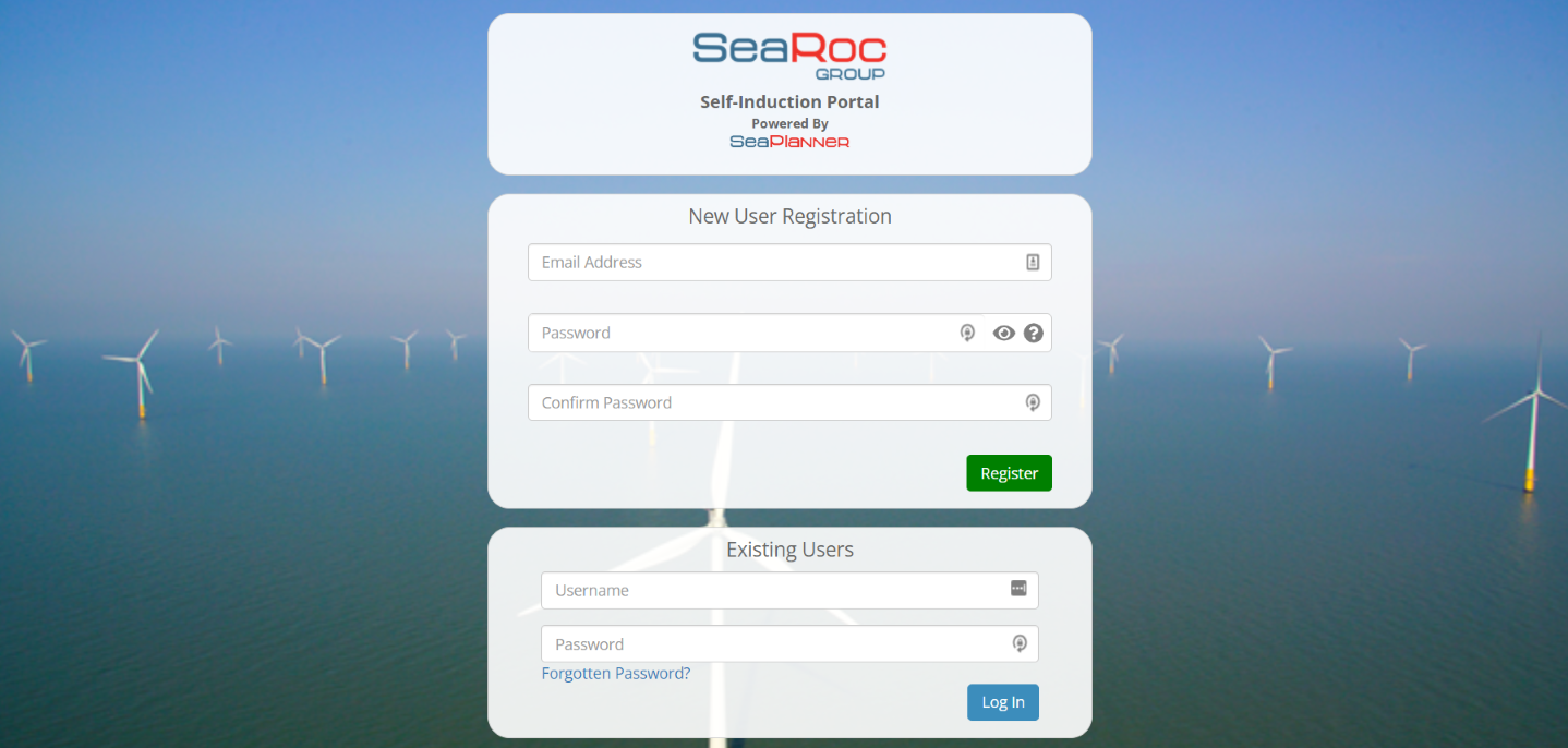 Induction Registration Page for SeaPlanner Marine Management System